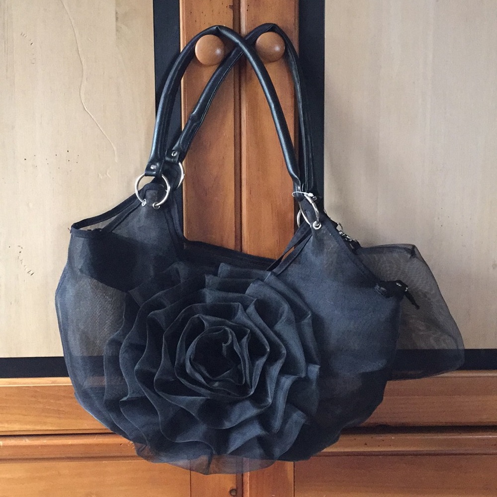 Black Floral Tote Sheer/Mesh